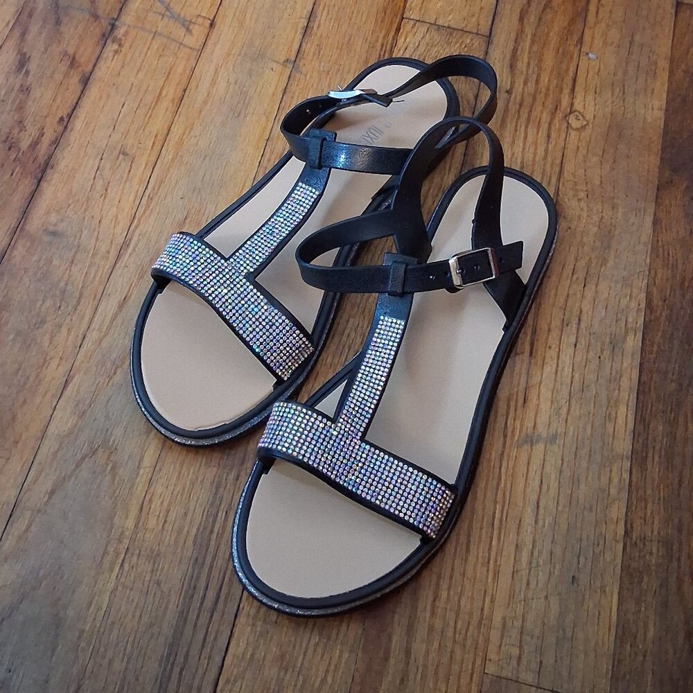 Fifth & Luke Rhinestone Glitter Flat Sandals
